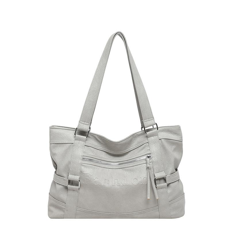 Large Leather Tote Bag with Front Zip Pocket and Adjustable Straps Stylish Women's Everyday Shoulder Bag