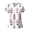 Women's Fashion Printed Short Sleeve V Neck Pattern Tops Pocket Working T-shirts