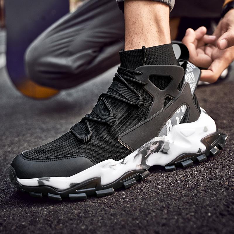 Men Fashion Sneakers High-Top Mesh Running Shoes Lace-Up Fitness Sports Shoes Trail Jogging Shoes Non-Slip Casual Socks Sneakers