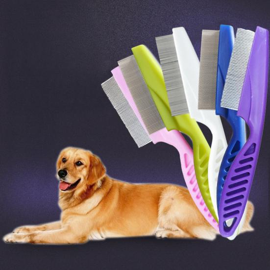 2 Pcs Pet Hair Comb Tear Stain Remover Fine-Tooth Stainless Steel Flea Comb 2-in-1 Multifunctional Grooming Tool Dehairing