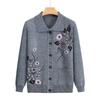 Print Middle-Aged Elderly Mother's Spring Autumn Long-Sleeve Sweater Women Knitted Bottoming Shirt Grandma Cardigan Plus Size