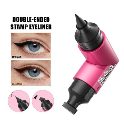 2Pcs Double-Ended Eyeliner Stamp Set (Black & Brown), Waterproof Long Lasting Liquid EyeLiner Pen, Smudgeproof Quick Dry Eye Makeup Tool Kit