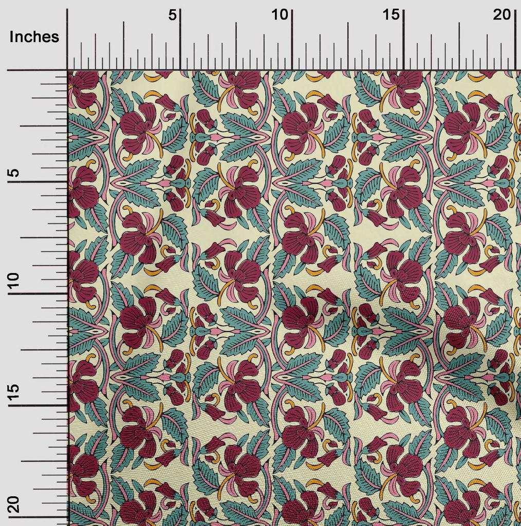 oneOone Bavlněná flexibilní tkanina s listy a květinovým blokem potištěná řemeslná tkanina BTY 40 palců