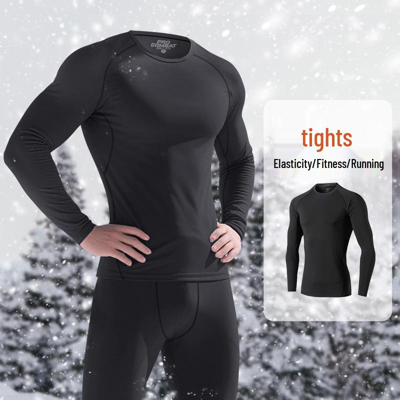 Set de lenjerie termică de iarnă pentru bărbați, cu fleece interior și efect de compresie - cu mânecă lungă, cu uscare rapidă, pentru alergare, antrenament, schi și sporturi de fitness.