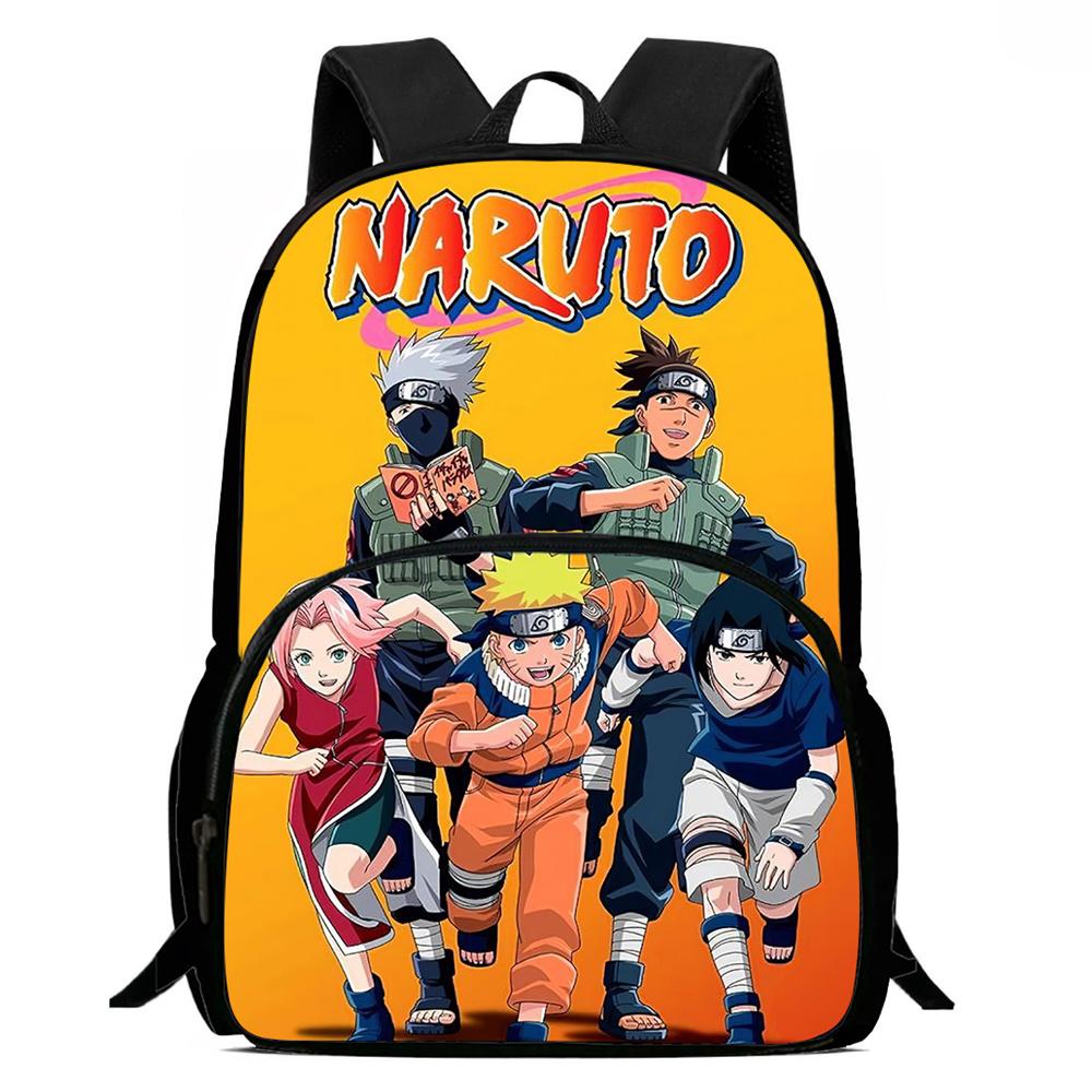 Cartoon NARUTO Pattern Lightweight Backpack With Front Pocket Adjustable Shoulder Strap Unisex Suitable For Children Age 6-10