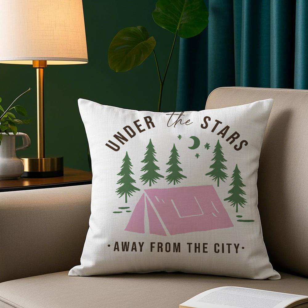 Happy Camper Pillow Case Short Plush Print Cushion Cover Square Throw Pillow Covers Sofa Home Decor