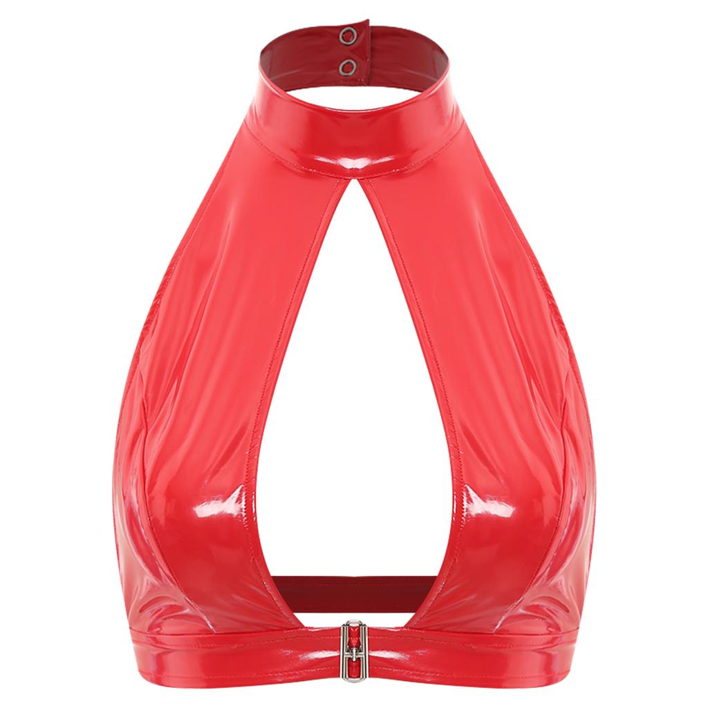 Dámské bez zad Výstřih přední košilka Vesta Topy Halter Noční klub Nošení Spodní prádlo Leather Crop Top latex bustier