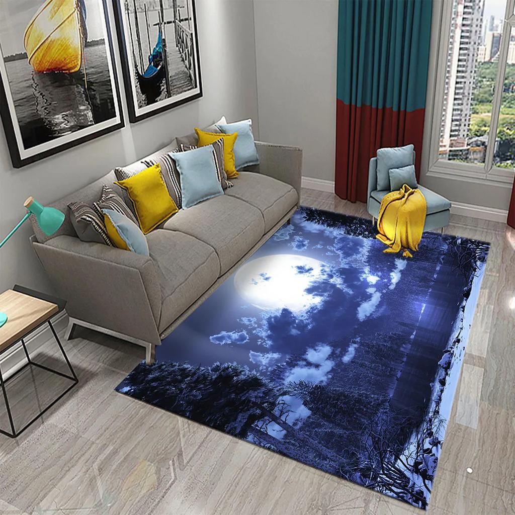Fantasy Moon Night Forest Carpet Bathroom Non-Slip Mat Black Night Starry Sky Forest Floor Mats Bedroom Living Room Decor Carpet