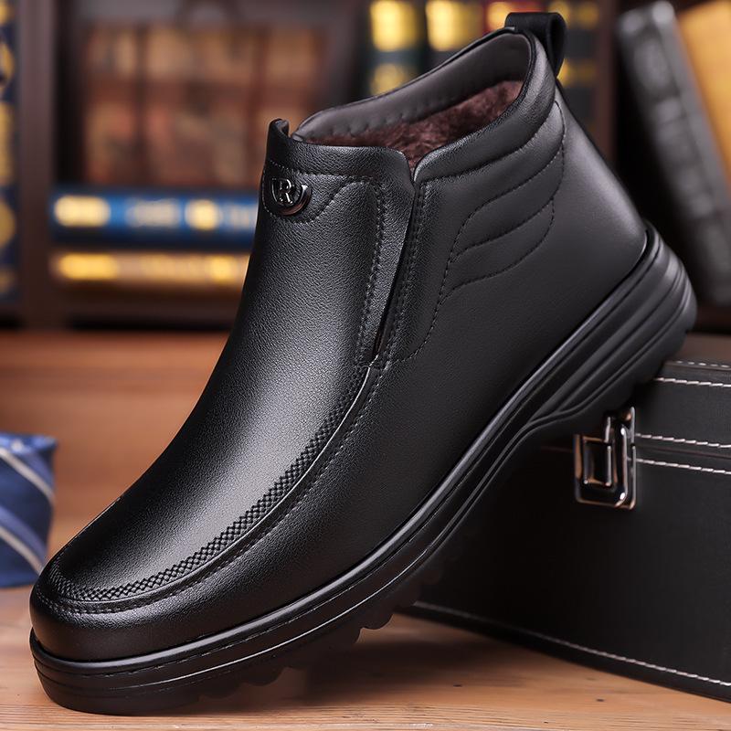 Men's Velvet-Inside High-Top Warm Slip-On Leather Shoes