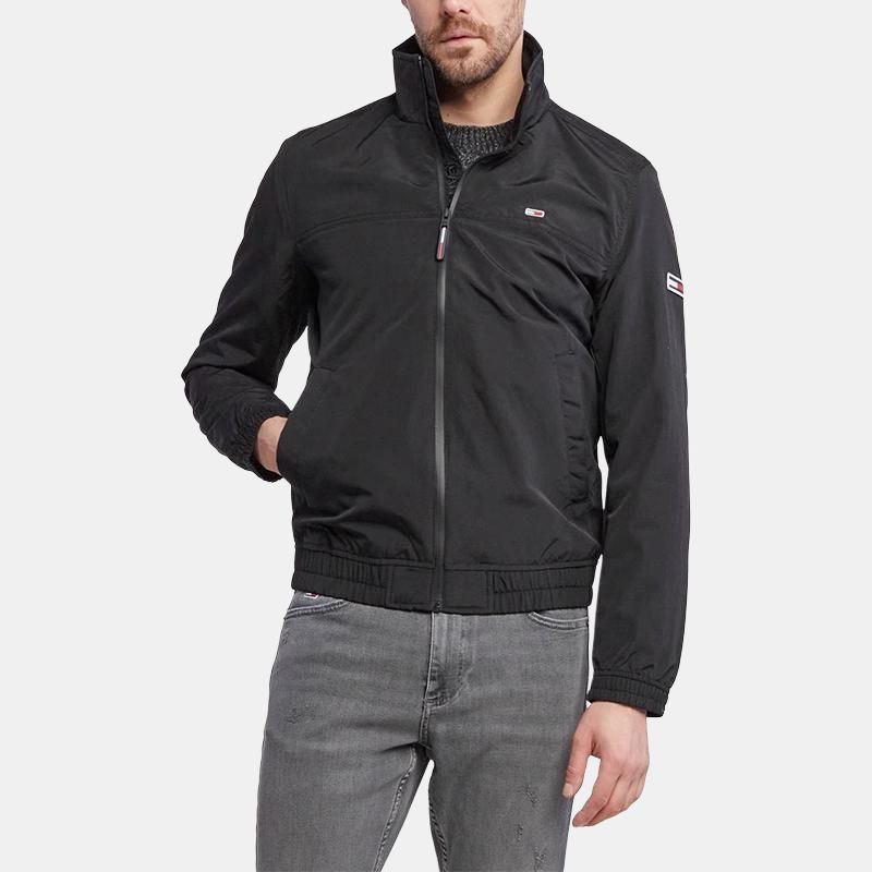 Tommy Hilfiger Logo Embroidered Stand Collar Zip Jacket Men jackets Black 78J6166-001