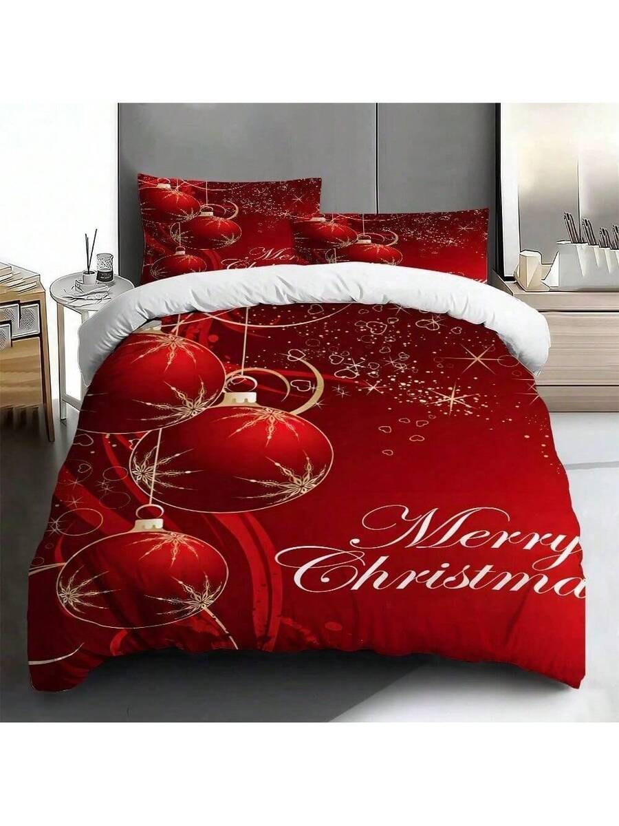 

3pcs Christmas Quilt Cover Sets King Size Red Lantern Comforter Cover 3pcs Polyester Quilt Cover Set EU Twin(135x200cm)