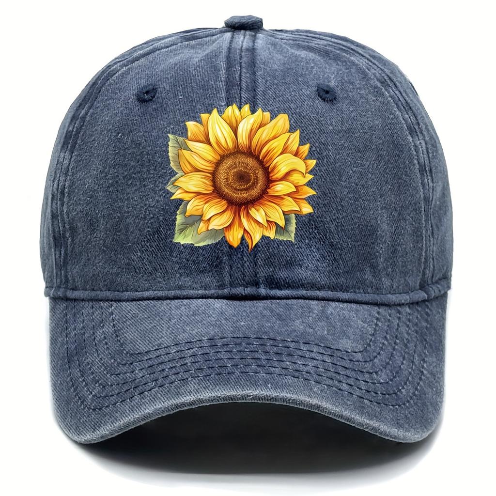 Unisex Adjustable Yellow Sunflower Print Trucker Hat  Lightweight Snapback Sun Visor Cap with Raw Hem For Any Season