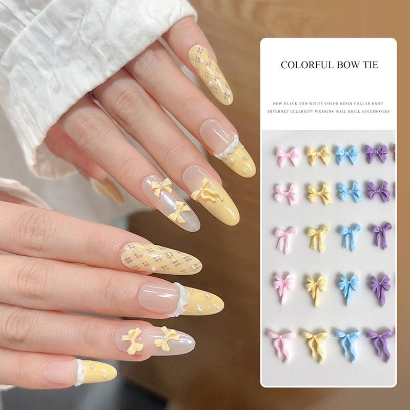 50Pcs Mixed 3D Ribbon Bowknot Candy Color Girl Nail Art Diy Nails Accessories Decoration Charms