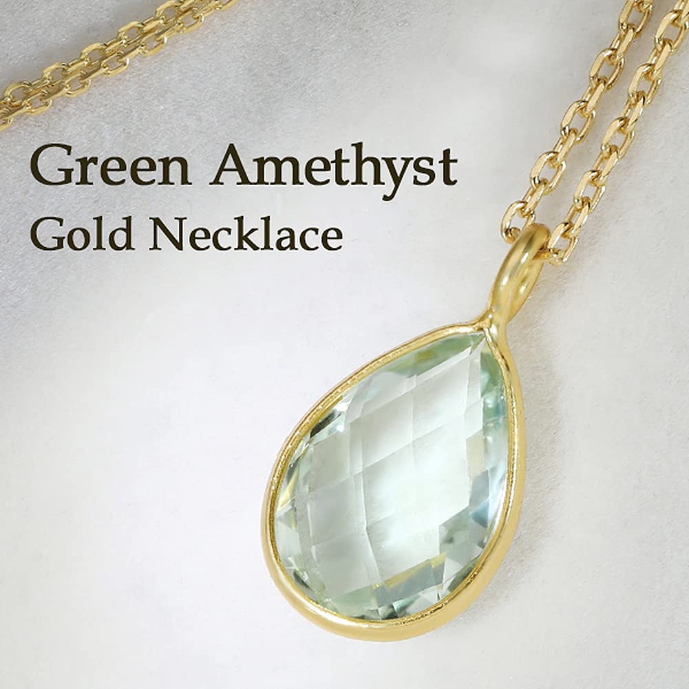 Shinjuku Gin No Kura Natural Green Amethyst Necklace In 18K Gold and 925 February 18K Yellow Gold Silver, 45cm, Women's, Birthstone,
