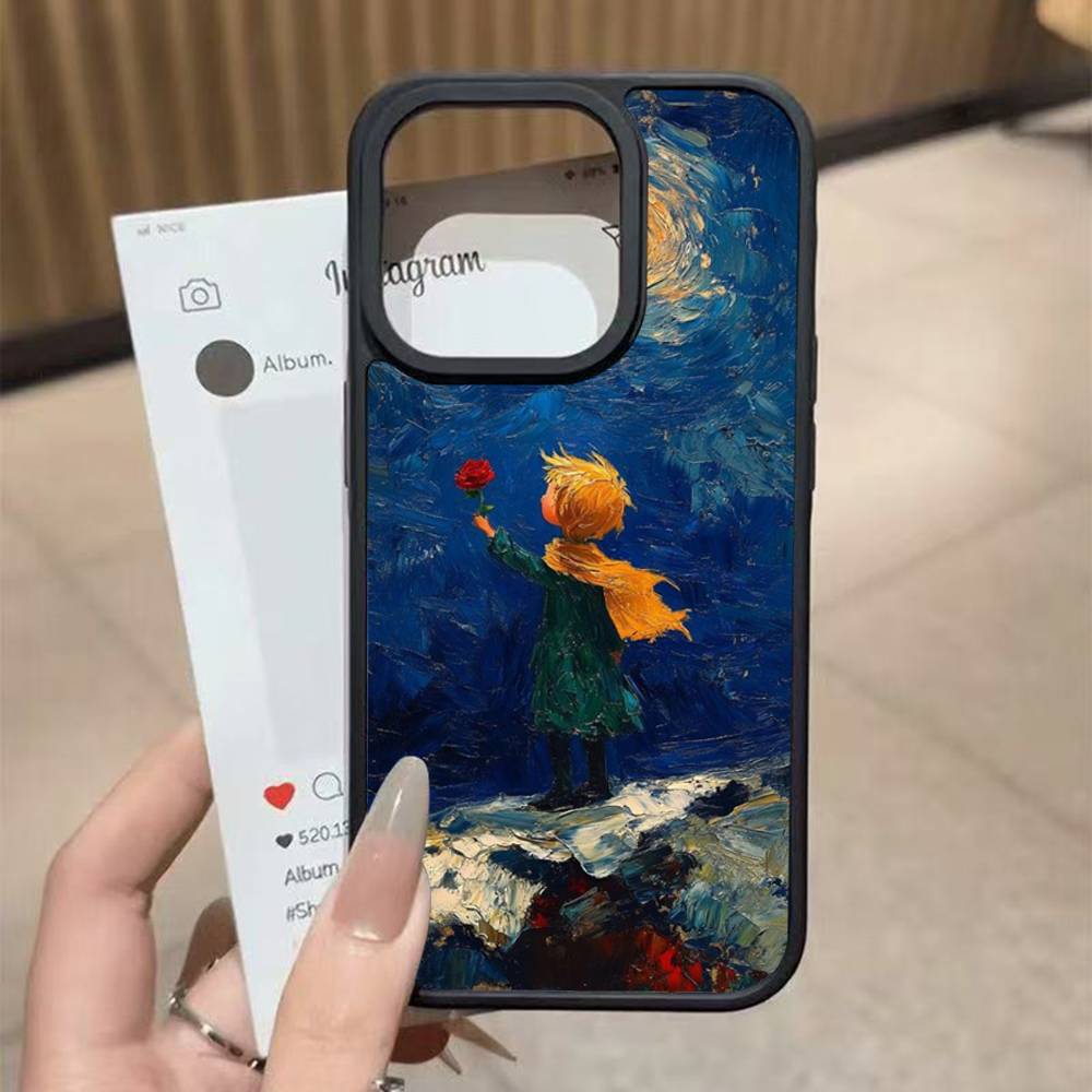 Oil Painting The Little Prince Black Silicone Hard Plastic Phone Case For Iphone 17 Air 16 15 14 13 12 11 Pro Max PC+TPU Cover