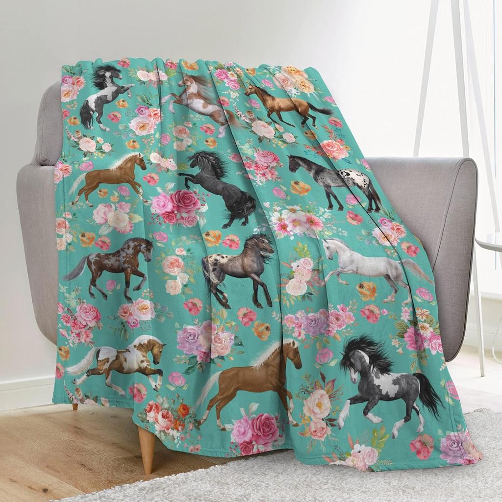 Coperta per Cavallo Regali per Cavalli Morbida Coperta per Cavallo per Bambine Accogliente Leggera Trapunta a Fiori Copriletto per Divano Letto Decorazione Camera da Letto