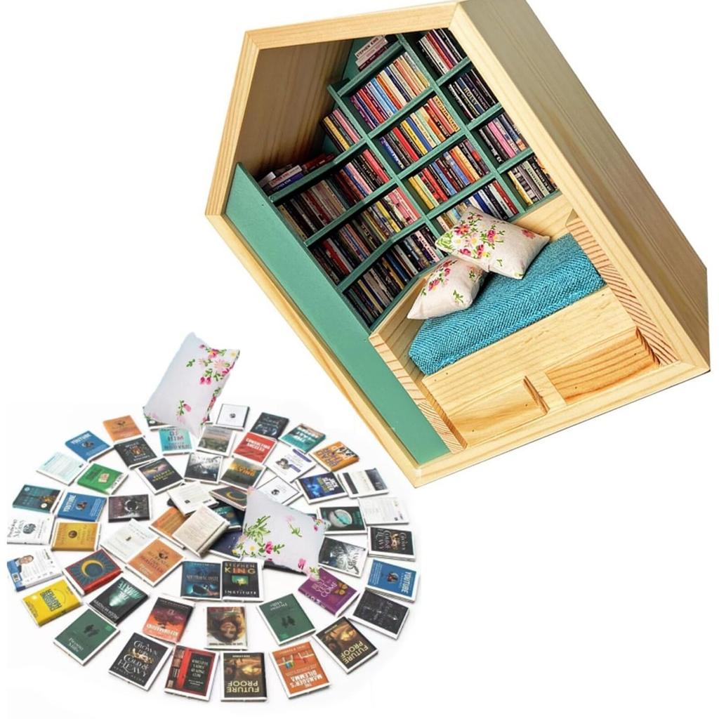 2025 New Handmade Room Box With Exquisite Wooden Scenes Unique Stress Books Decor Set Reliever Book-Room Miniature Bookshelf