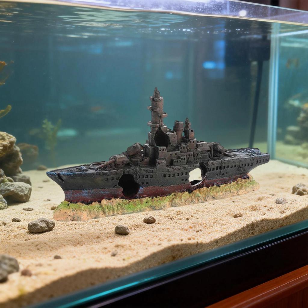 Aquarium Shipwreck Decoration Play Rest Fish Favors Toy Resin Sunken Ship Fish Tank Ornament for Lizard Shrimp House Tortoise