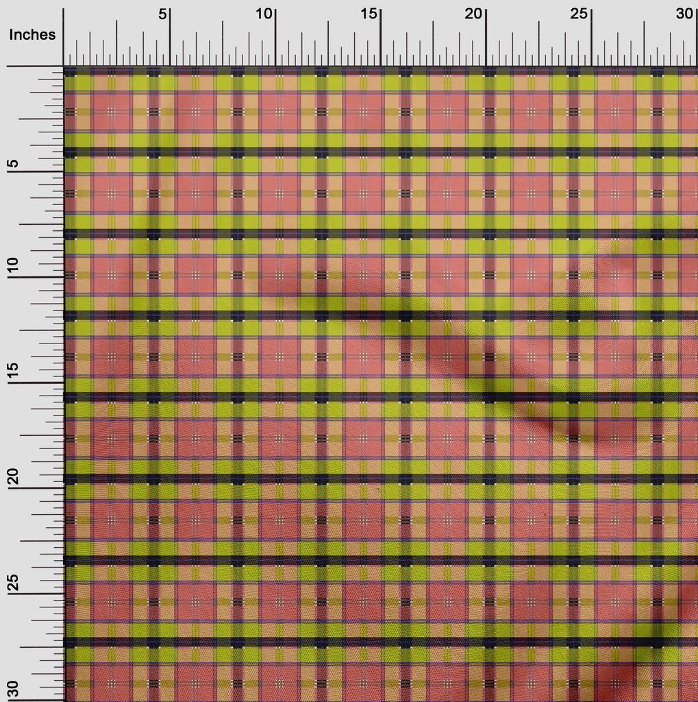 oneOone Cotton Flex Dark Peach Orange Fabric Madras Check Diy Clothing Quilting Fabric Print Fabric By Yard 40 Inch