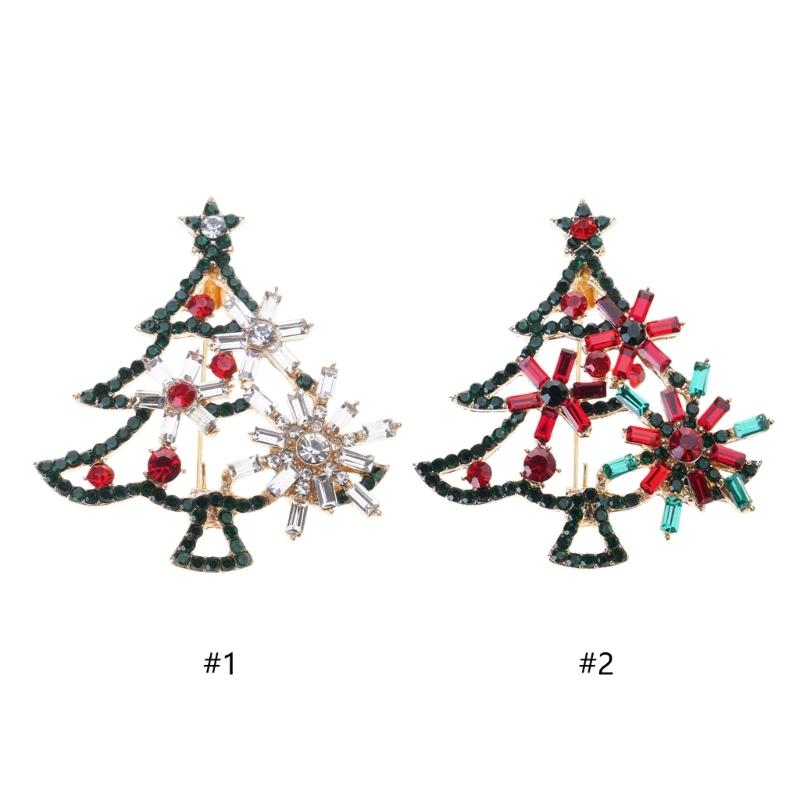 Sparkling Christmas Tree Rhinestones Brooch Elegant Holiday Jewelry Alloy Accessory Chest Decoration For Women Party