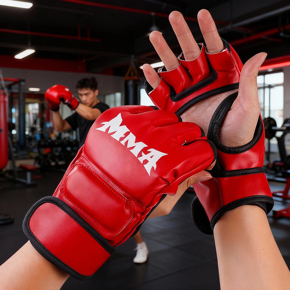 Half Finger Boxing Gloves Boxing MMA Kickboxing Gym Workout Knuckle Wrist Protection PU Leather Half Finger Punching Mitts