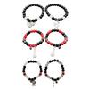 Black Red White Beaded Bracelets with Bat Cat Rose/Guitar Heart Pendant Wrist Chain Bracelet Unique Gifts for Couples