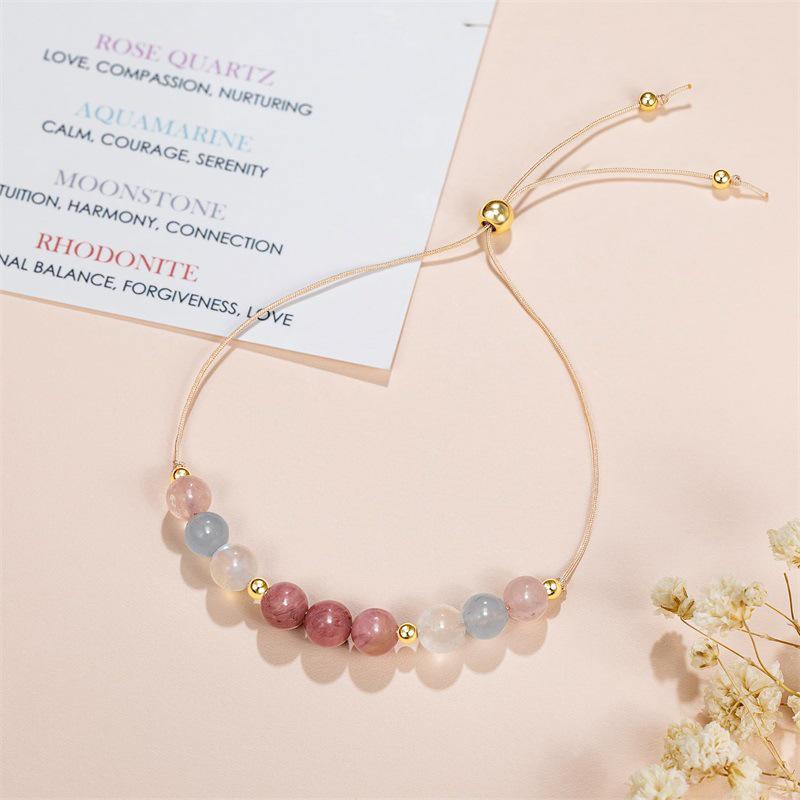 Adjustable 6mm Mahogany Grain & White Moonstone Aquamarine Natural Stone Bracelet for Pregnant Women