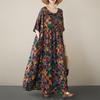 Short Sleeve Plus Size Cotton Vintage Floral New In Dresses for Women Casual Loose Long Summer Dress