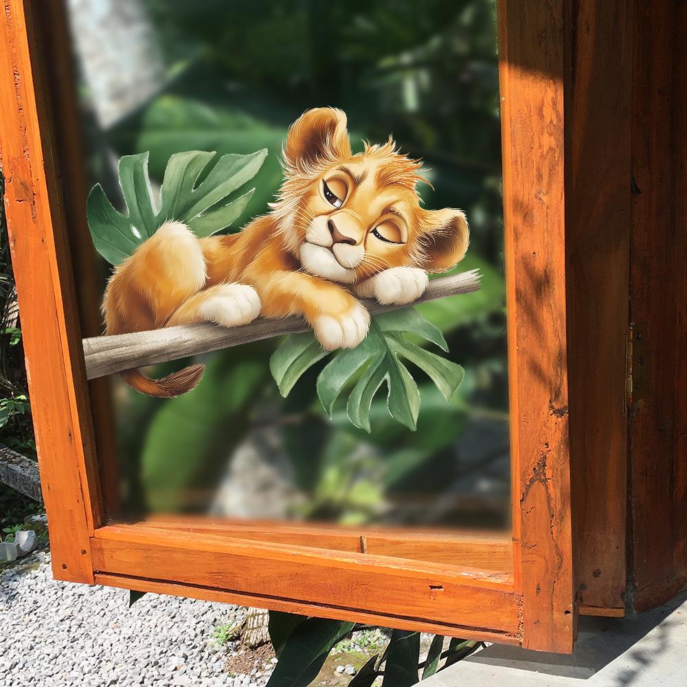 Wall Decoration Stickers for A Children's Bedroom Featuring A Sleeping Little Lion on A Cartoon Tree Branch