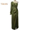 Vestido de noite feminino, um ombro, sem mangas, bainha dividida, cor sólida, cintura fina, plissado, cor sólida, ombro de fora, baile, coquetel, festa, vestido longo, vestido de baile