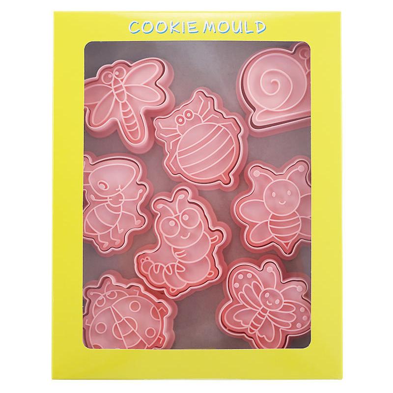 8Pcs/set Cookie Cutters Plastic 3D Insect Shape Cartoon Pressable Biscuit Mold Cookie Stamp Kitchen Baking Pastry Bakeware
