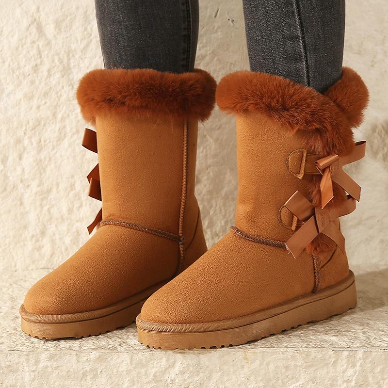 Mode Wasserdichte Damen Winterstiefel 2024 Damen Schneestiefel Trend Schleife Warm Wadenhohe Stiefel Damen Verdickte Plüsch Rutschfeste Baumwollstiefel