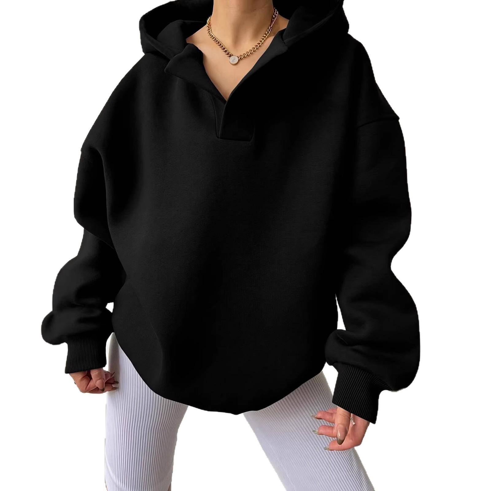 

Women s Casual Solid Color Hooded Sweatshirt for Autumn/Winter 4XL