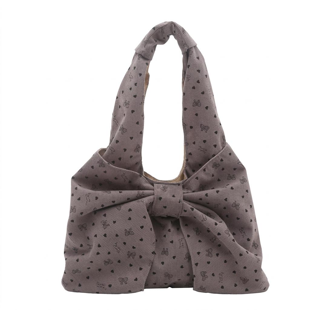 

Corduroy Shoulder Bag Women Large Bow Tote Vintage Autumn Winter Underarm Purse Casual Handbag Girls Shopping Bags сірий