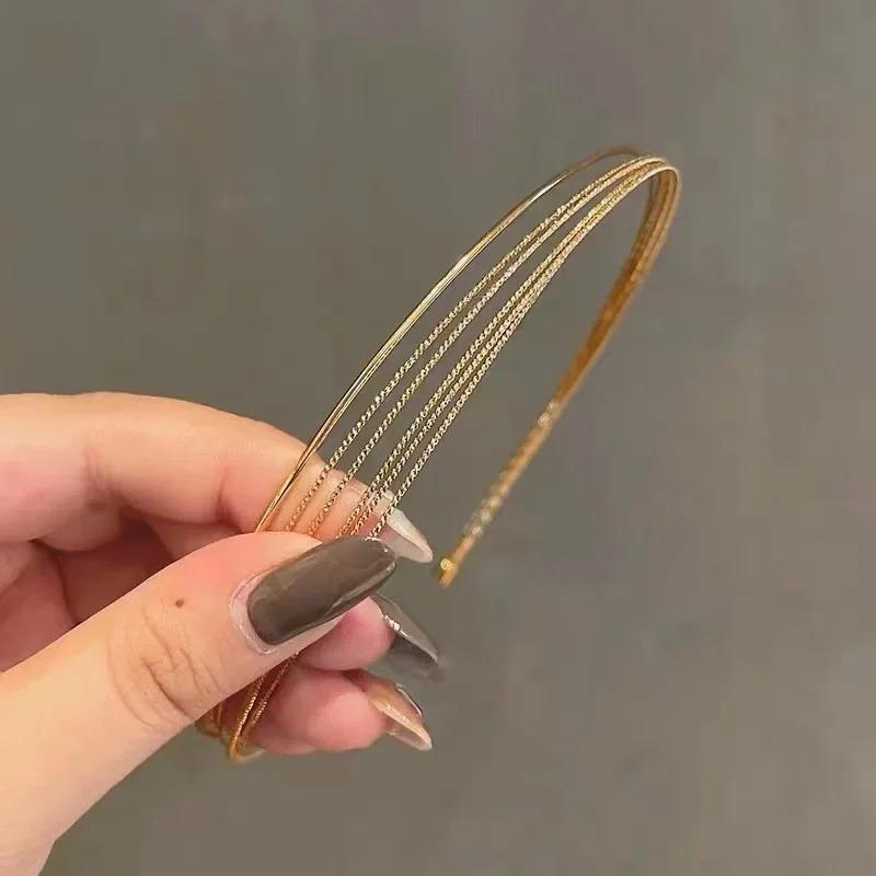 Exquisites, elegantes Stirnband für Damen, mehrschichtiges Metall-Haarband, modisches Temperament, Haarband, Haarschmuck, glatter Kopfreif