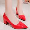 Women's Leather Shoes High Heels Elegant Thick Heels Pointed Toe Slip-on Shoes