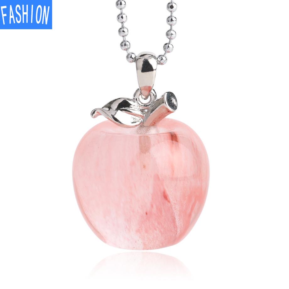 Natural Crystal Apple Pendant Summer Bead Chain Necklace Women'S European And American Fashion
