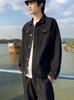 Men's High-End Japanese Style Black Denim Jacket - Cool Solid Color Spring Outerwear
