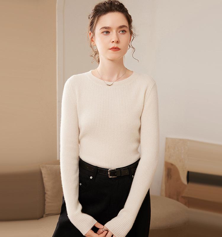 Women's Slim Fit Cashmere Sweater: Autumn/Winter Fashion Round Neck Knitted Pullover