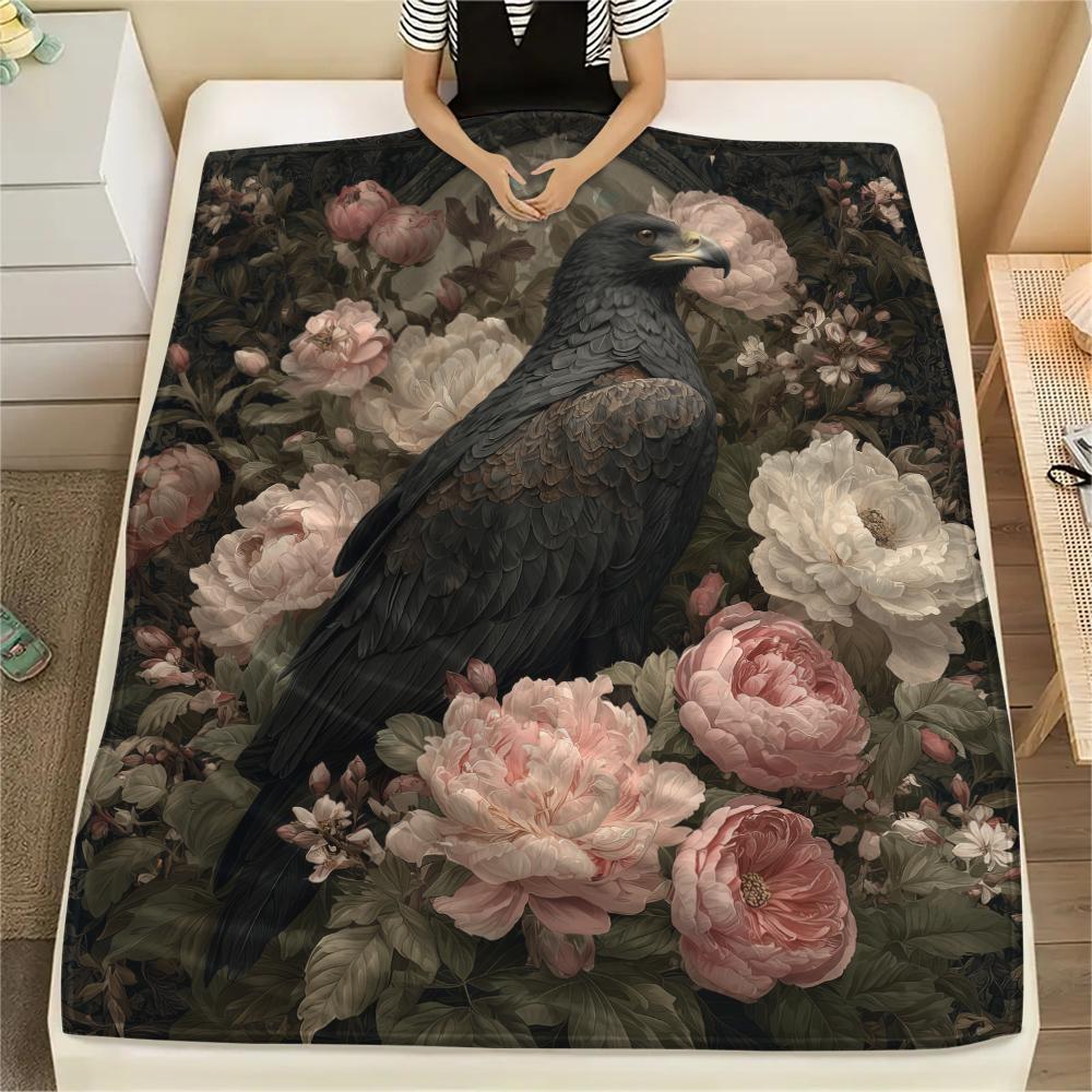 Adler und Vintage-Rosen, Muster Flanelldecke, Hohe Qualität, Bequem für alle Jahreszeiten, Heimdekoration, Wärme und Komfort, Perfekt für Geschenke.