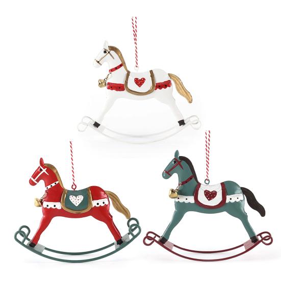 Christmas Hanging Horse Figurines Iron Rocking Horse Ornament Eye-catching Christmas Tree Pendant Home Party Festival DIY Gift