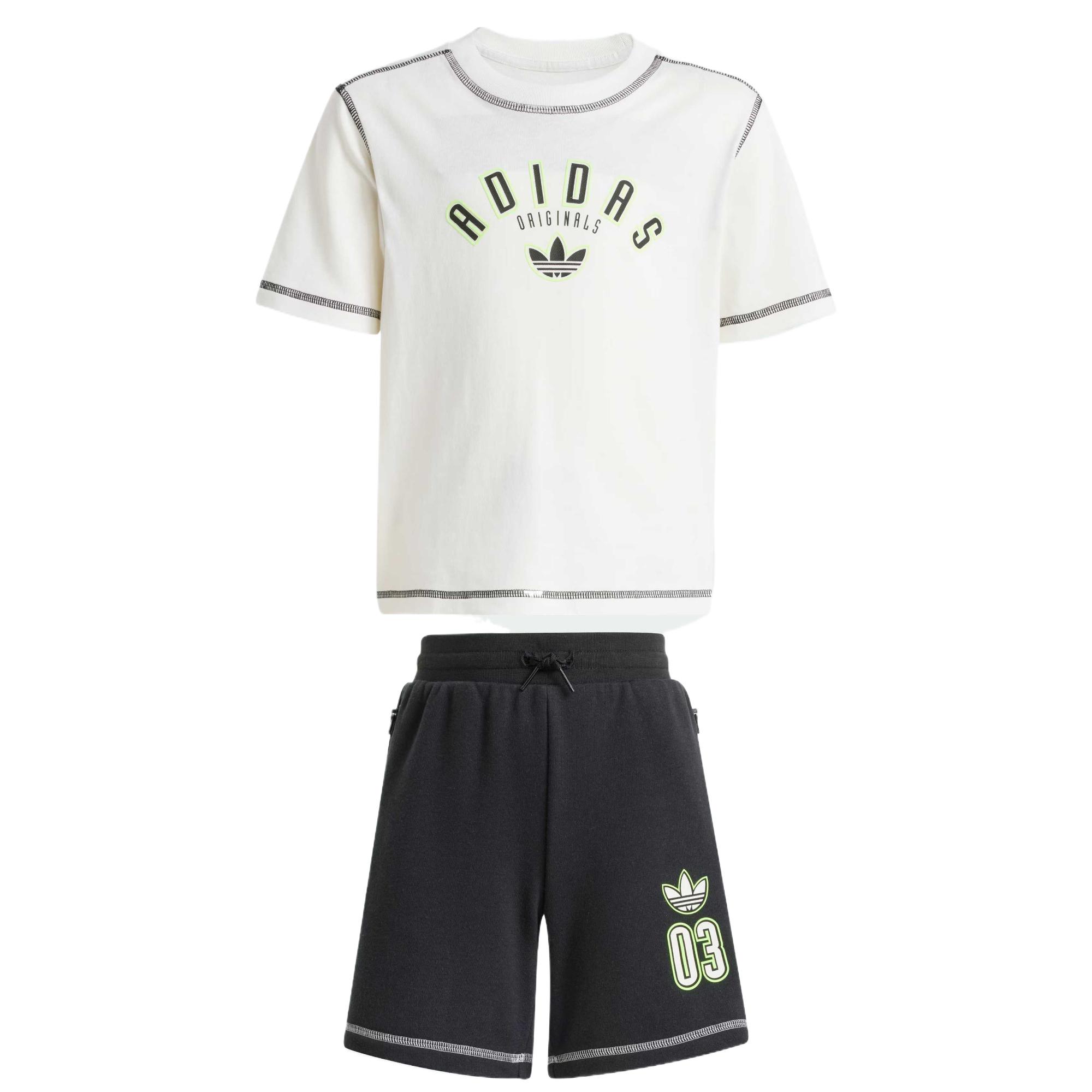 Adidas Originals Casual Sportswear SHORT TEE SET 2 Piece Set White/Black Children Aged 3 7 Years Old JX5259 116