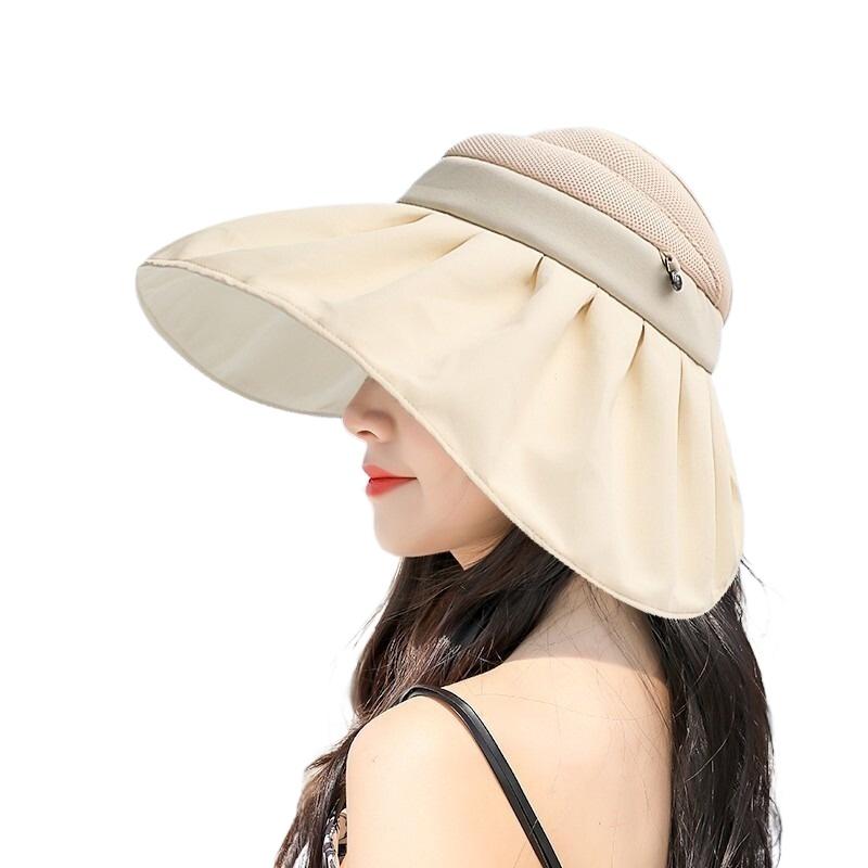 Summer Hollowed-out Wide-brimmed Sunscreen and Sunshade Hat, UV-protective Bucket Hat, Women's Outdoor Beach Sunscreen Hat