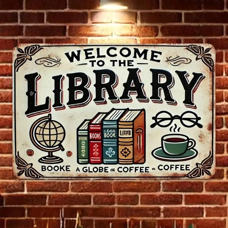 Library Metal Sign Welcome Retro Vintage Home Cafe Office Literary Decor