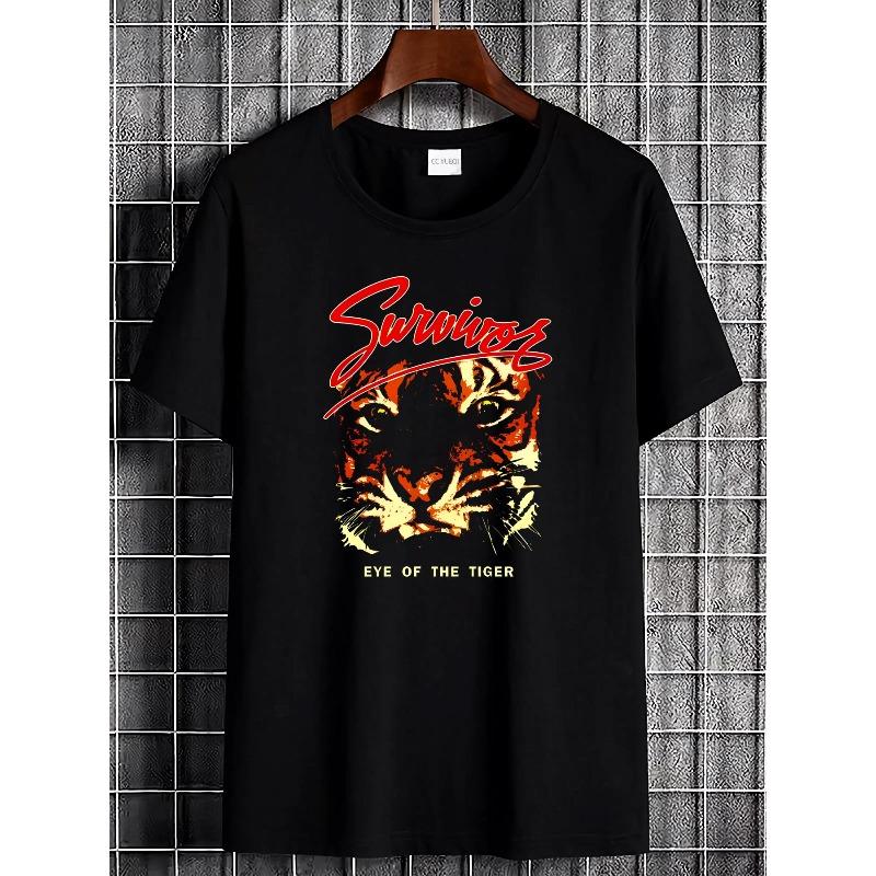 Vintage Survivor Band Eye Of Tiger T Shirt Streetwear Top for Casual Attire Fashion Stylish Graphic Casual Slightly Comfortable Versatile Homme