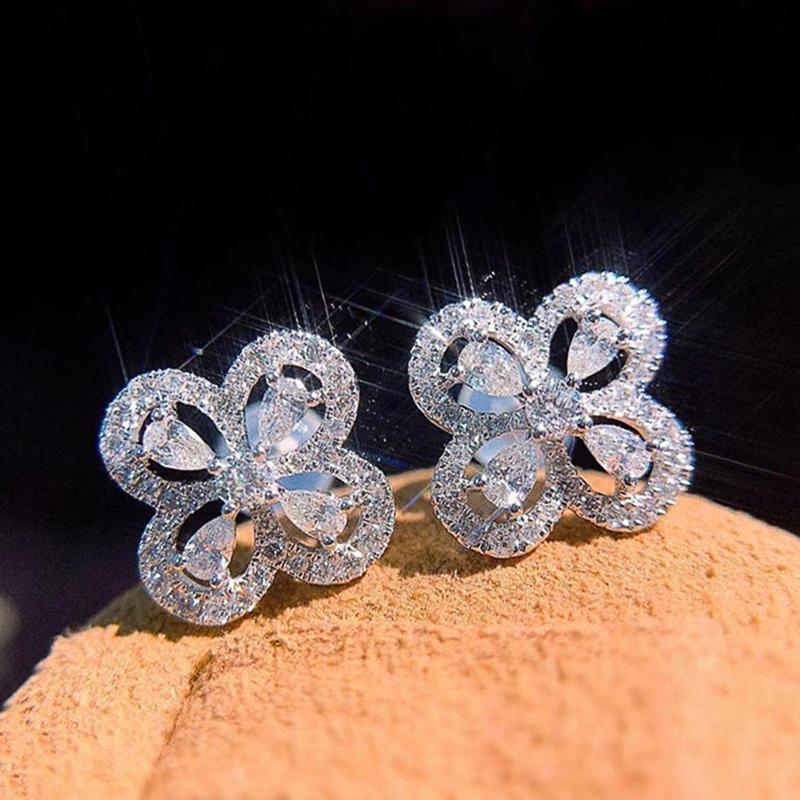 Zarte Blumenstecker für Damen Trendiger Schmuck für Hochzeit Brautaccessoires Funkelnde Zirkonia Elegant Weiblich