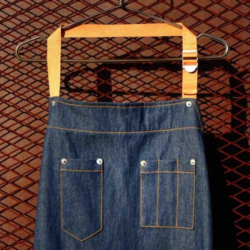 Denim apron yellow/dark blue