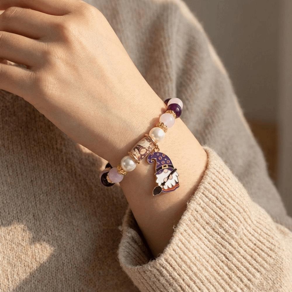 Color Printing Christmas Dwarf Bracelet Elastic Rope Crystal Flower Bracelet Party Favor