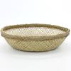 Green Bamboo Woven Nest Fruit Basket, Handmade Snack Tray for Tabletop, Rustic Home Decor Storage