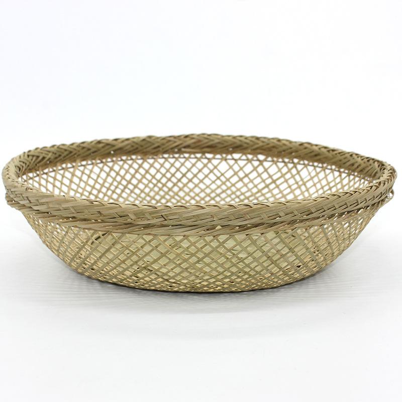 Green Bamboo Woven Nest Fruit Basket, Handmade Snack Tray for Tabletop, Rustic Home Decor Storage